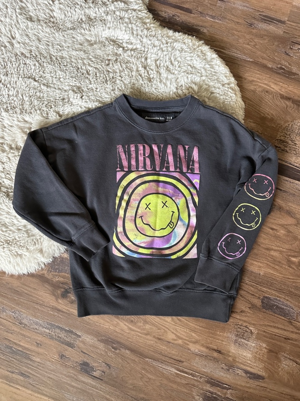 abercrombie kids Black Nirvana Tie-Dye Smiley Crewneck Sweatshirt